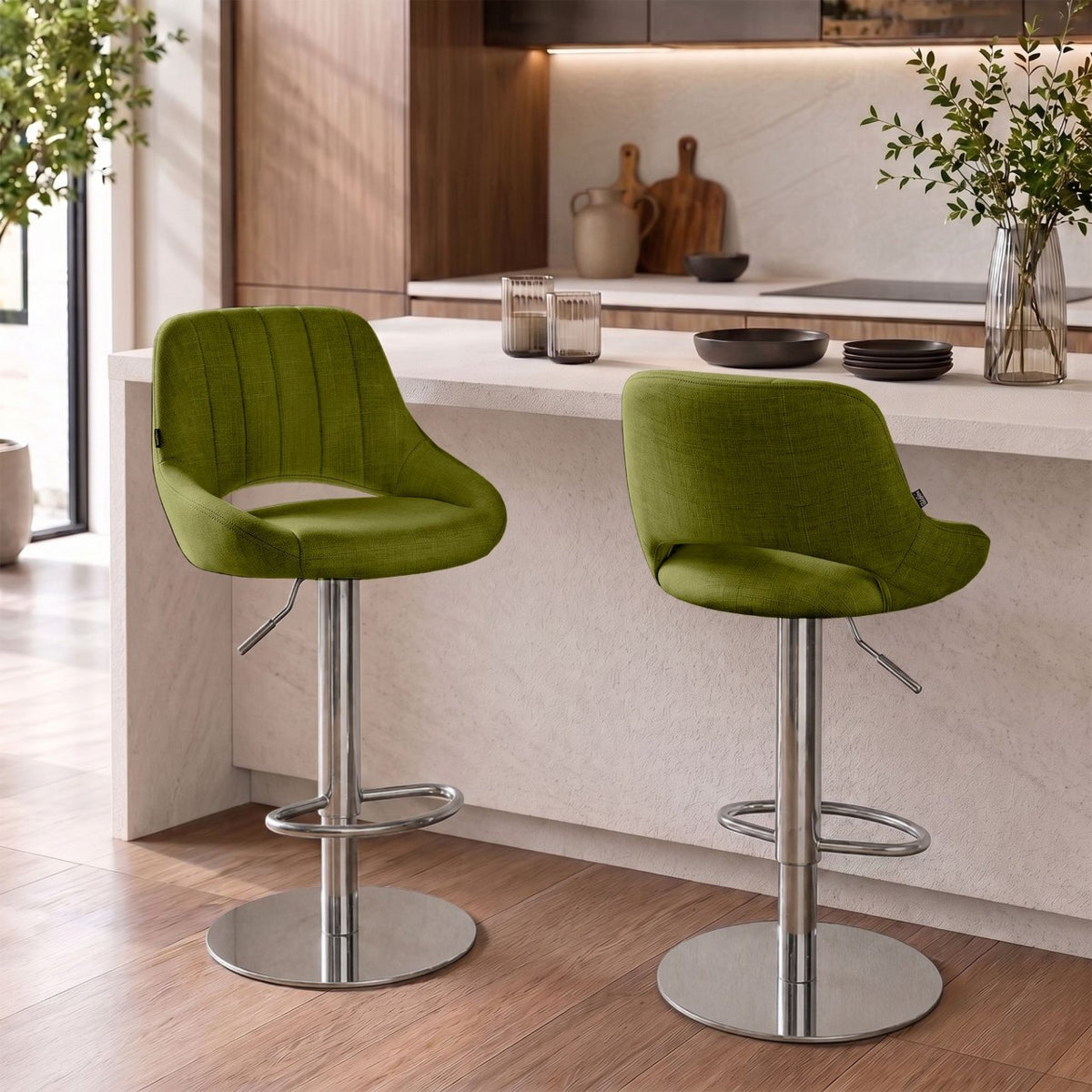 2er Set Barhocker HD Milet C Stoff grün