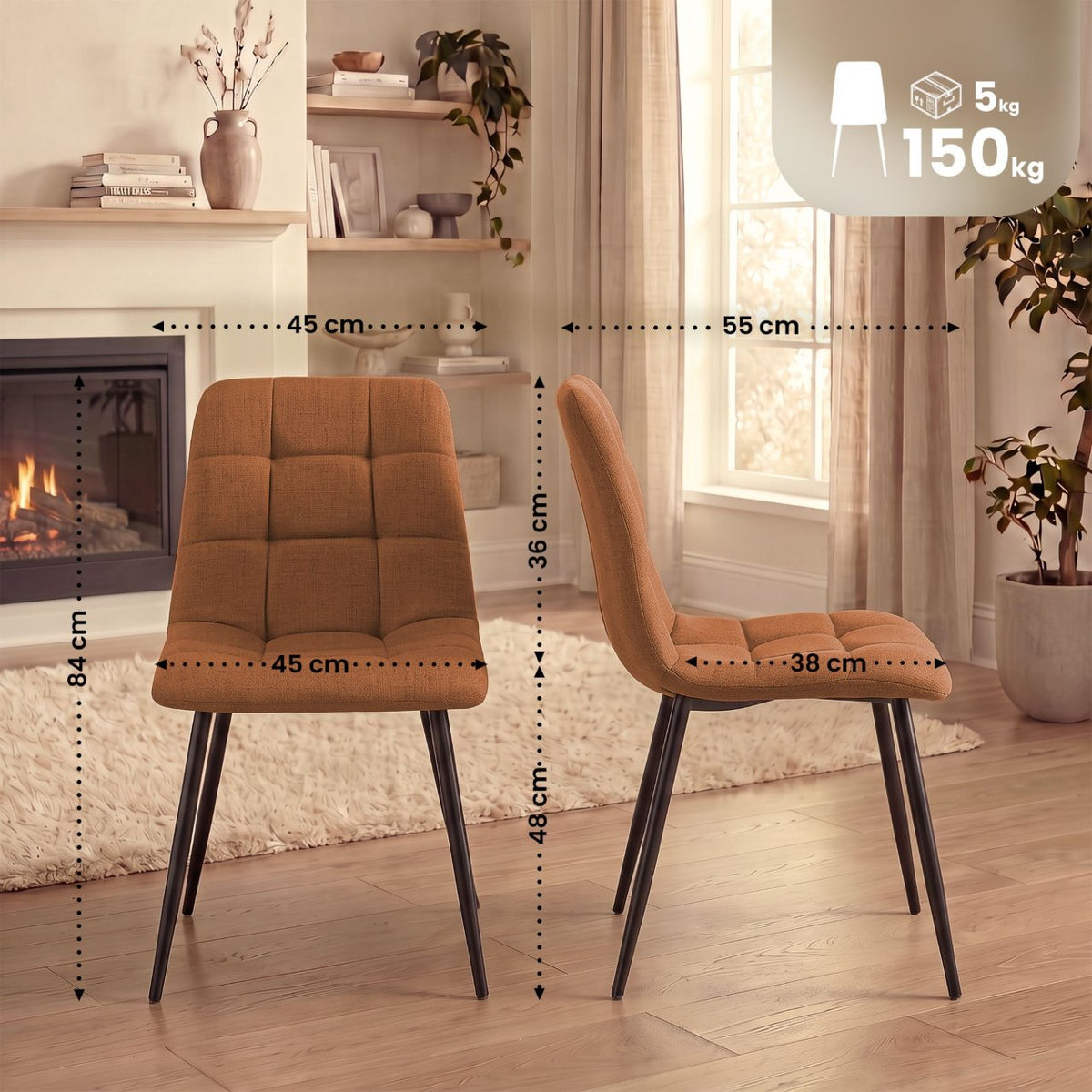2er Set Esszimmerstuhl Tilde Stoff orange