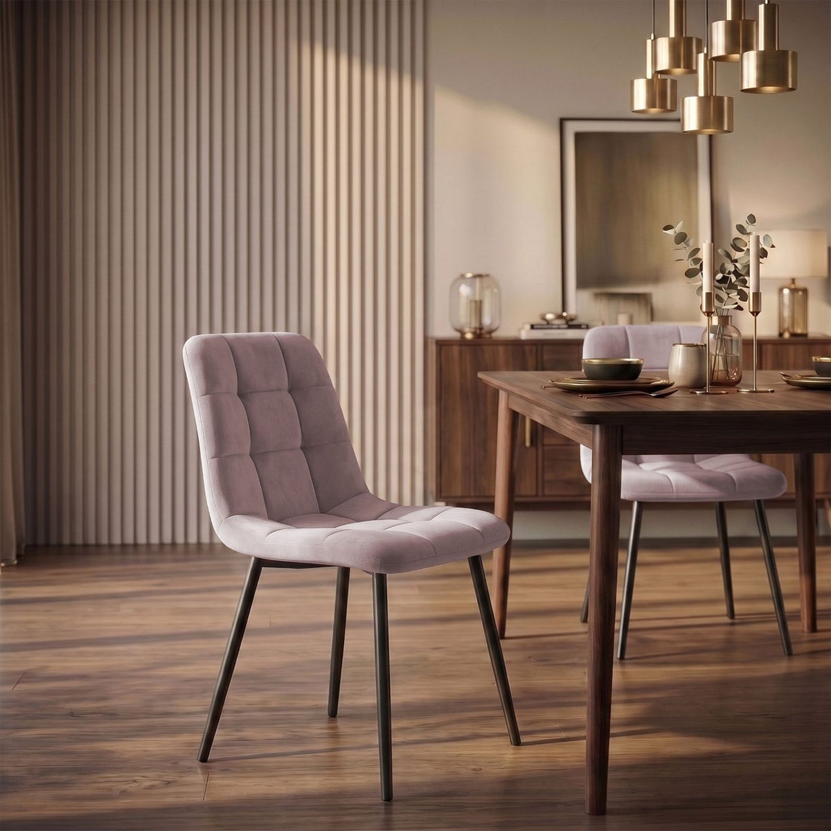 2er Set Esszimmerstuhl Tilde Samt pink