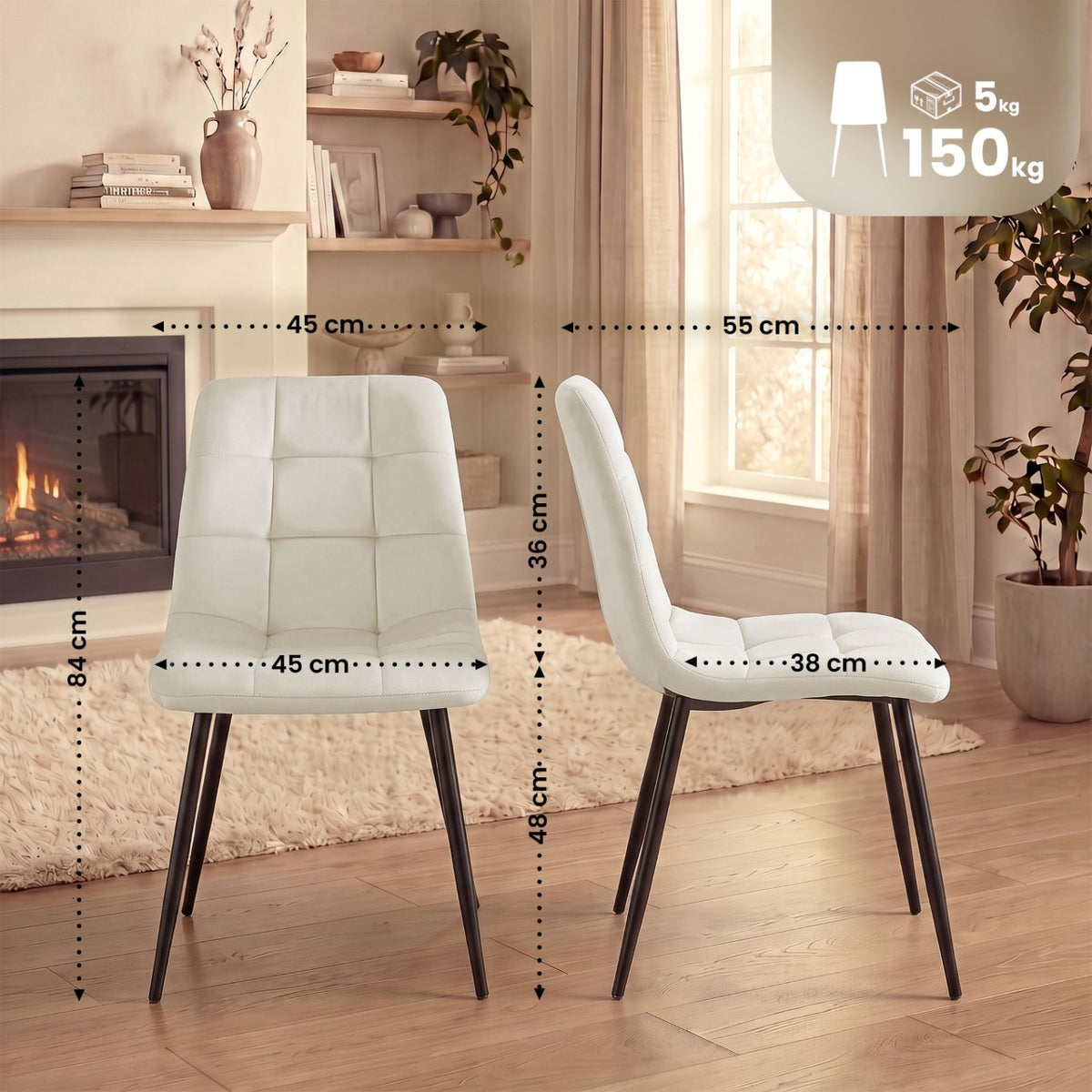 4er Set Esszimmerstuhl Tilde Samt creme
