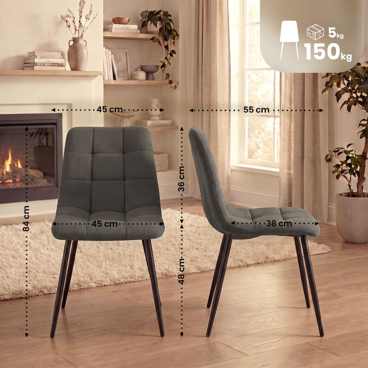2er Set Esszimmerstuhl Tilde Cord taupe
