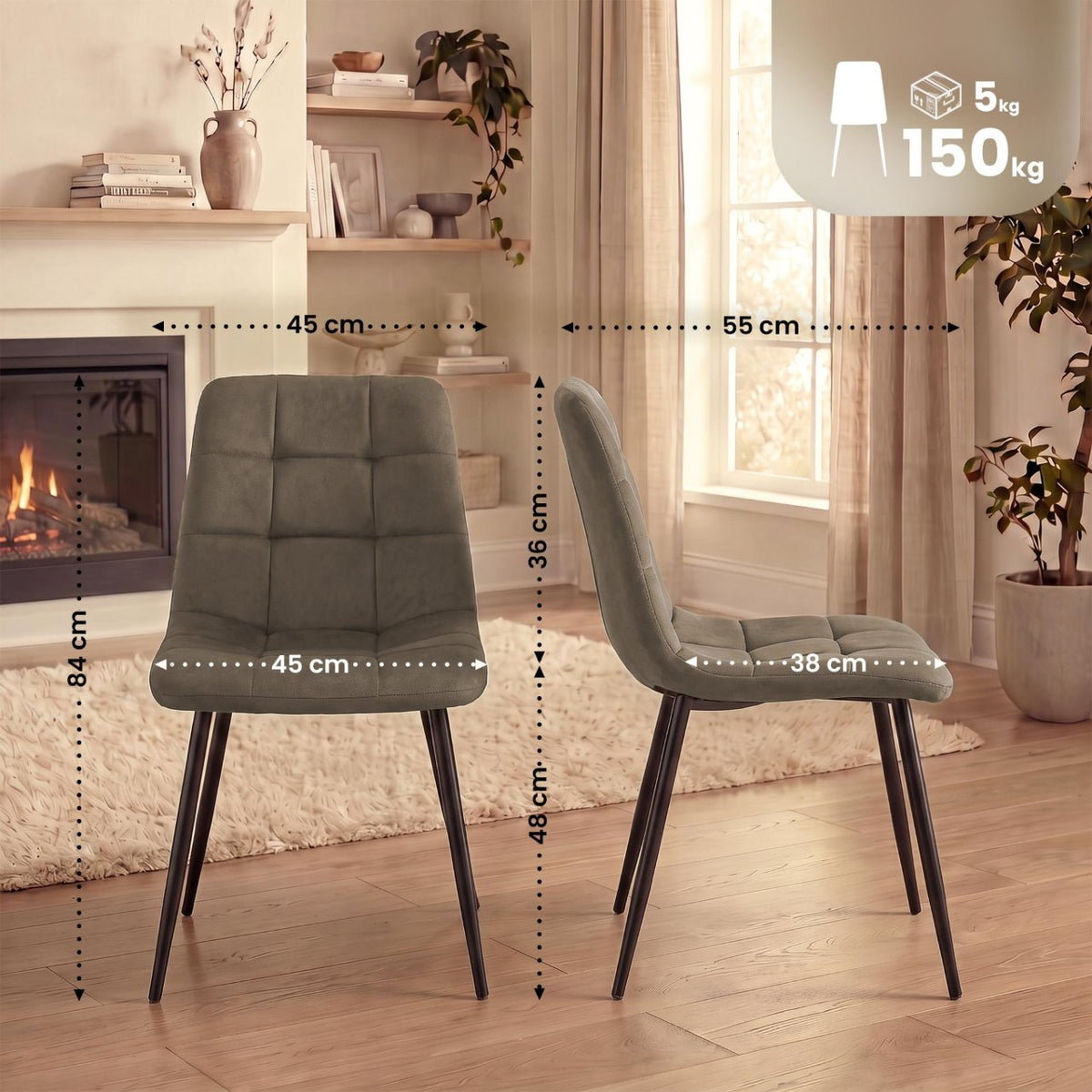 2er Set Esszimmerstuhl Tilde Samt taupe