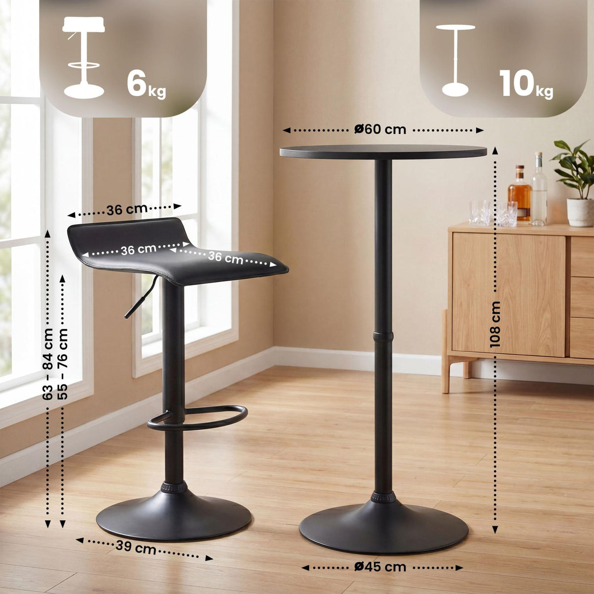 Barset Lumo met 2 barkrukken zwart schwarz