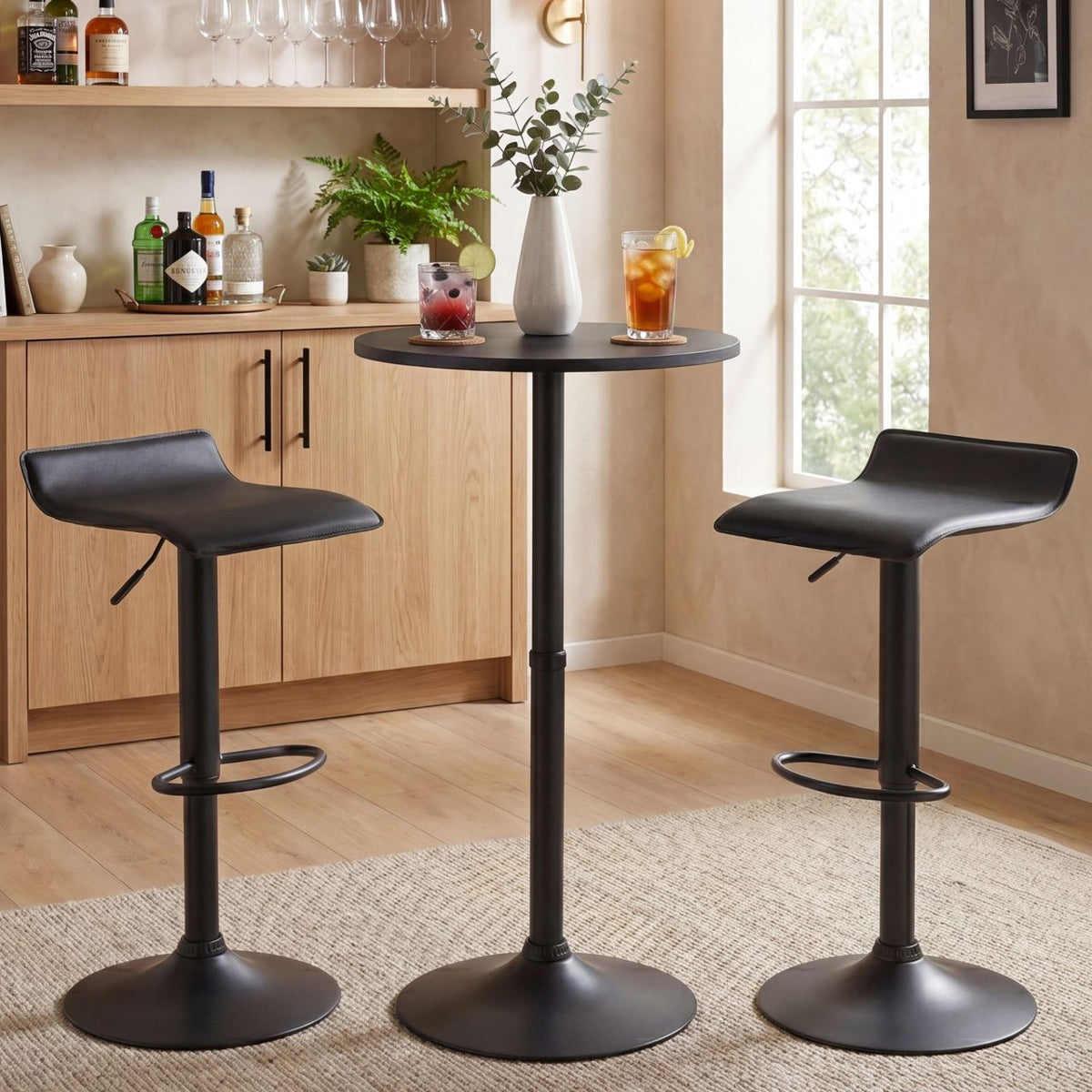 Barset Lumo met 2 barkrukken zwart schwarz