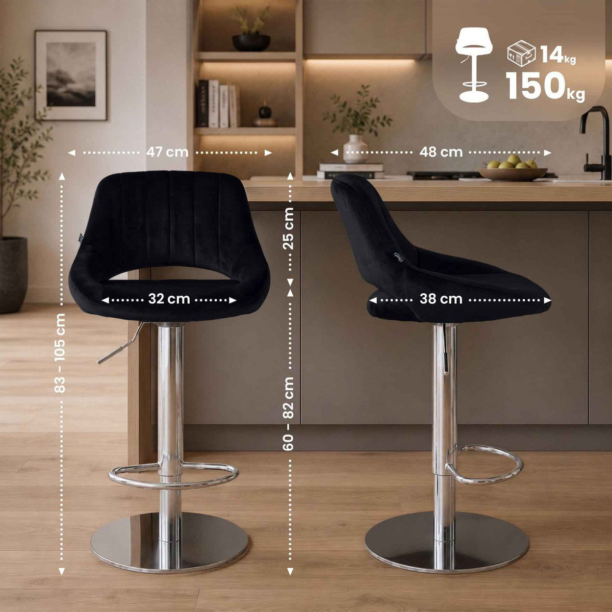 Barhocker HD Milet C Samt schwarz