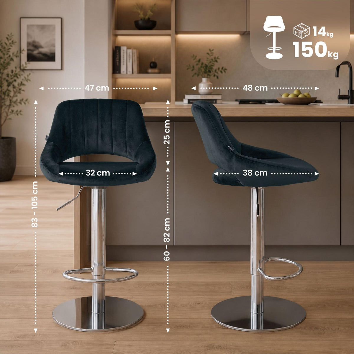 Barhocker HD Milet C Samt dunkelgrau