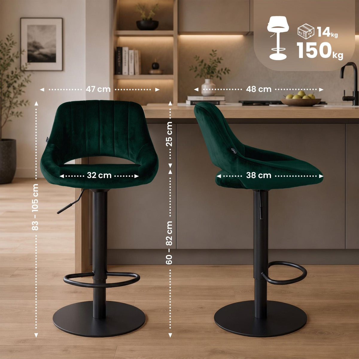Barhocker HD Milet B Samt grün