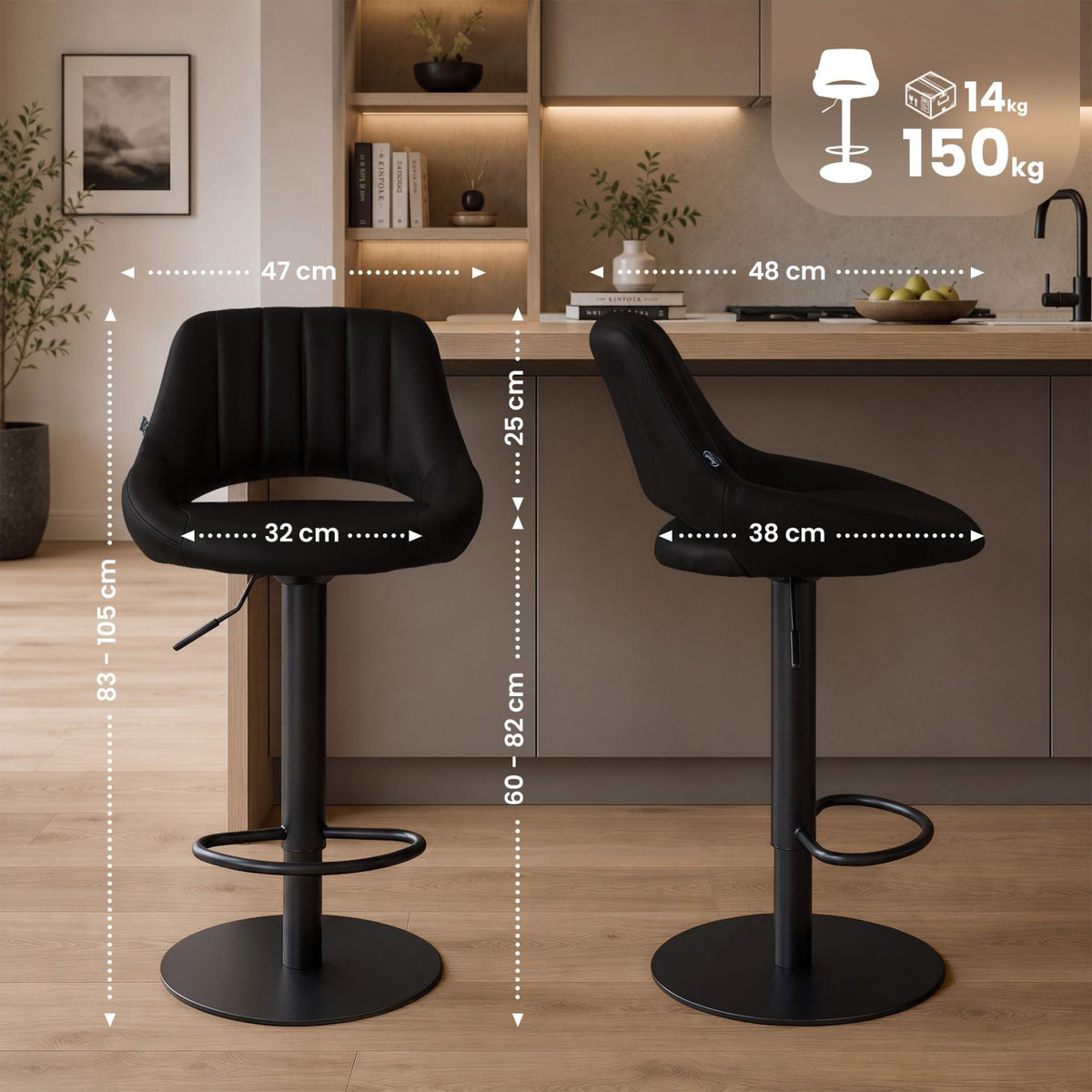 Barhocker HD Milet B Kunstleder schwarz