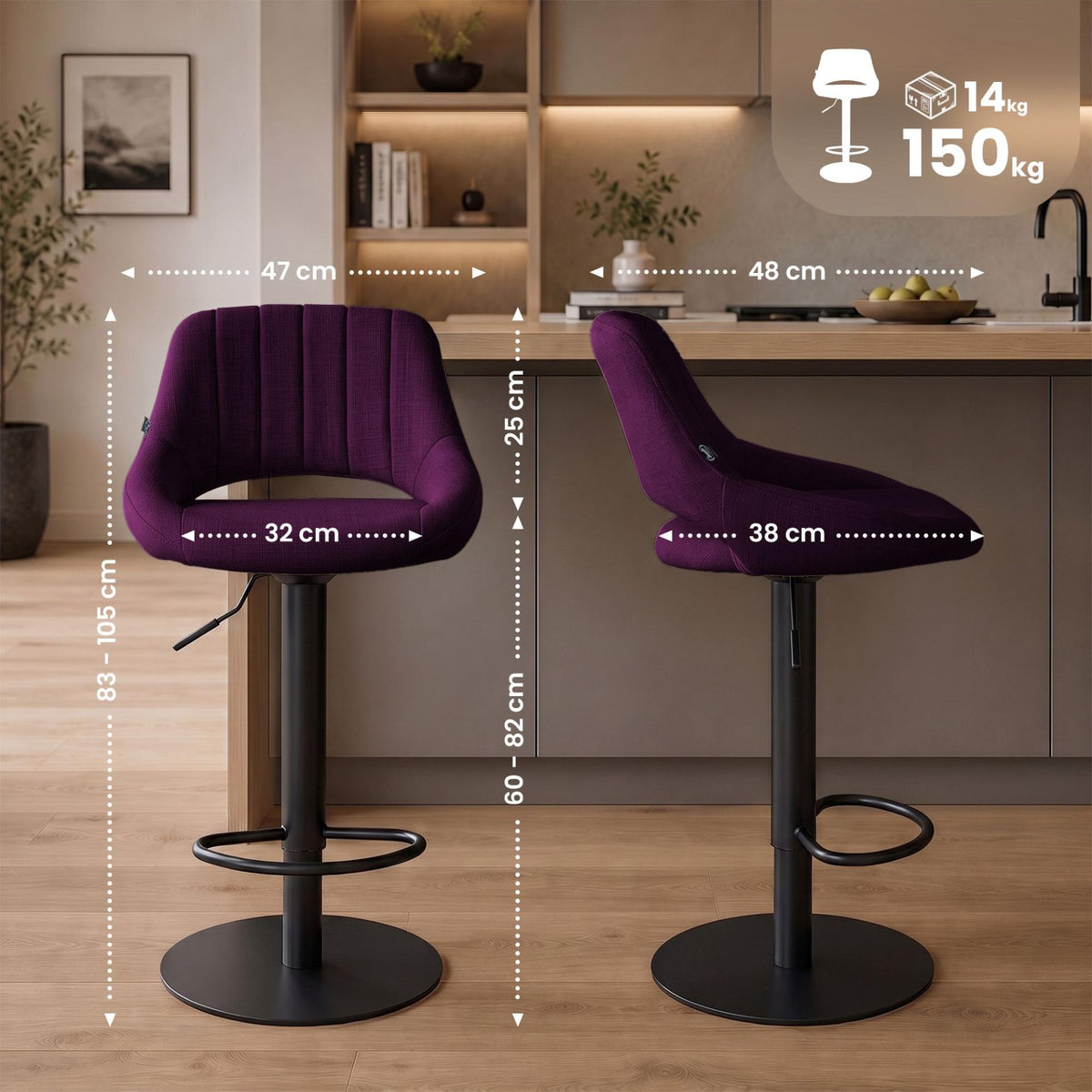 Barhocker HD Milet B Stoff lila