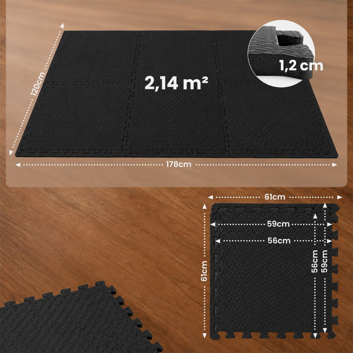 V2 6er Bodenschutzmatte 61x61cm  schwarz