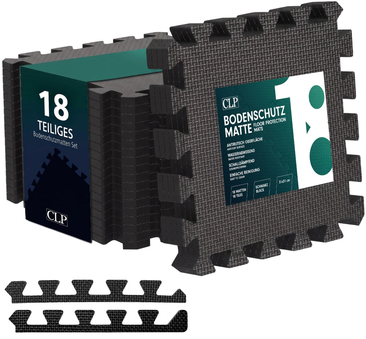 Fitness mat 30x30 cm zwart,18-delige set schwarz