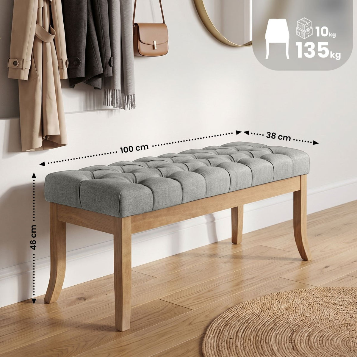 Sitzbank Ramses Stoff antik-hell 100 grau