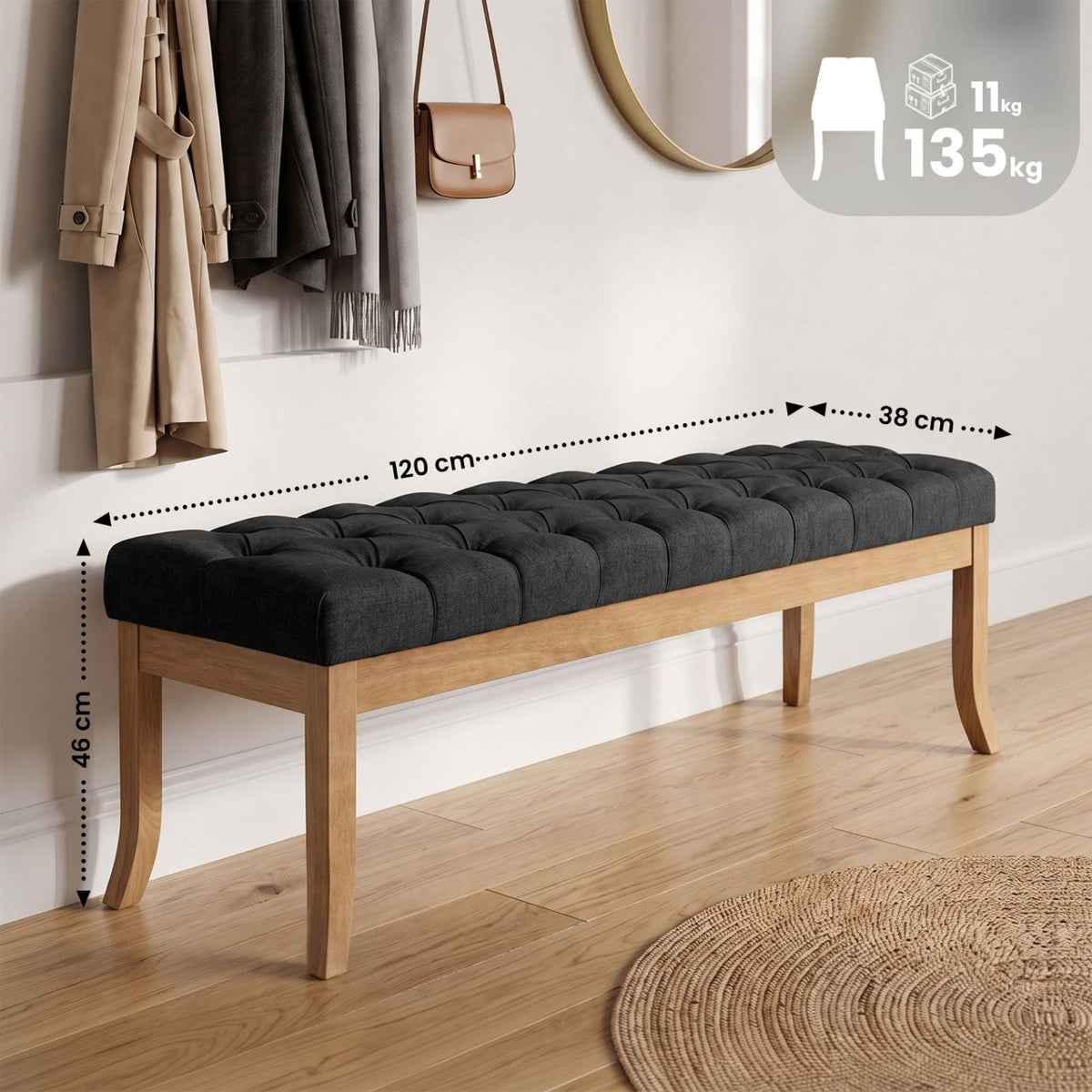 Sitzbank Ramses Stoff antik-hell 120 dunkelgrau
