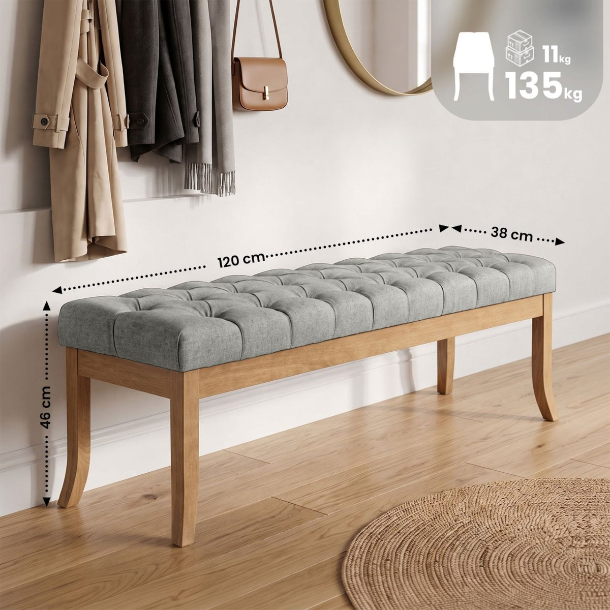 Sitzbank Ramses Stoff antik-hell 120 grau