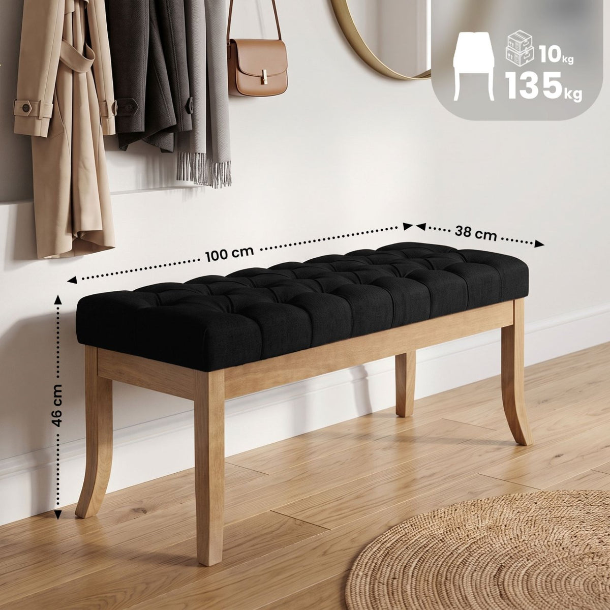 Sitzbank Ramses Stoff antik-hell 100 cm schwarz