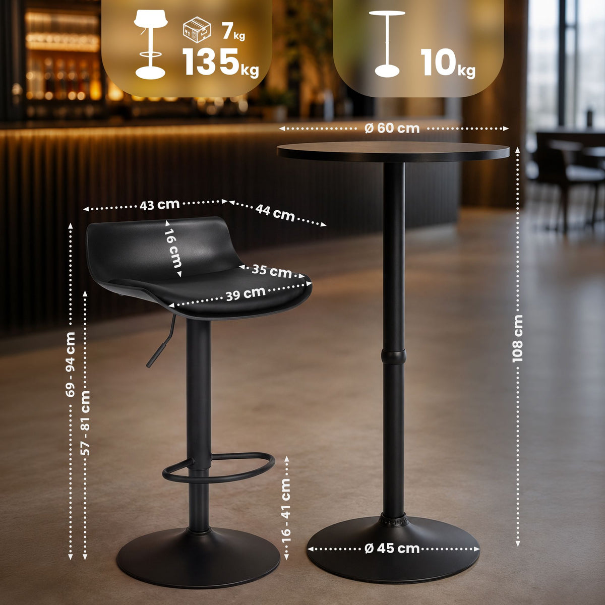 2er Bartisch Set Navo Kunstleder schwarz