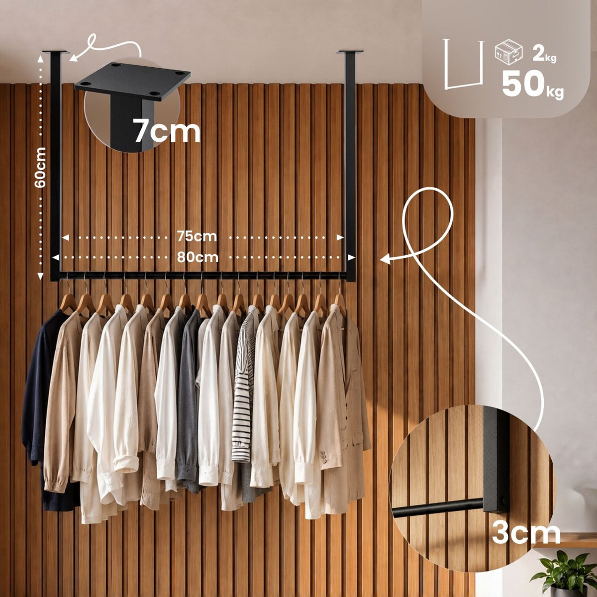 Kledingstang Fenton 80x60 cm schwarz