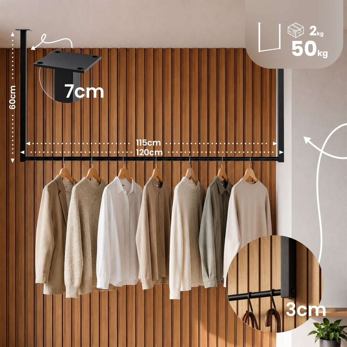 Kledingstang Fenton 120x60 cm schwarz