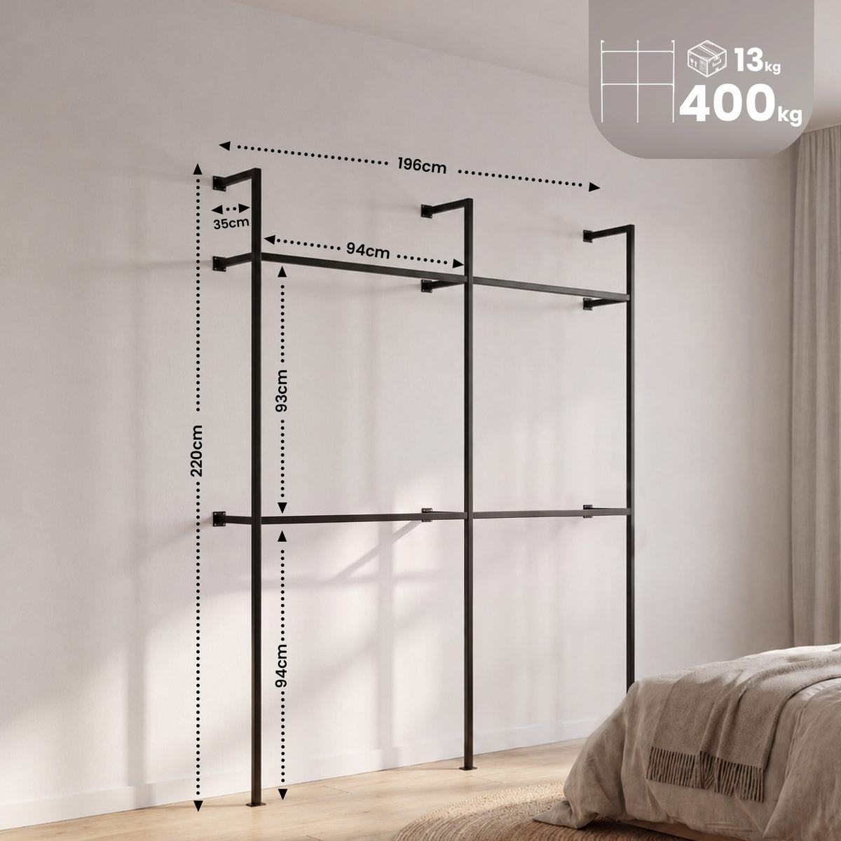 Wandgarderobe Arundel 195,5x35x220 cm schwarz