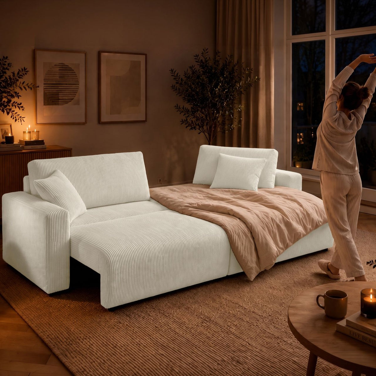 Ecksofa Brescia 4 Sitzer Cord creme