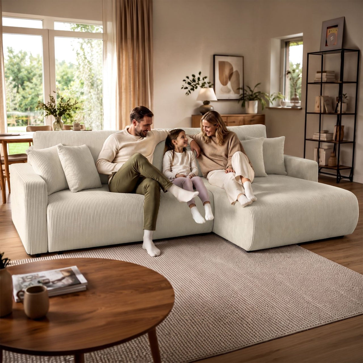 Ecksofa Brescia 4 Sitzer Cord creme