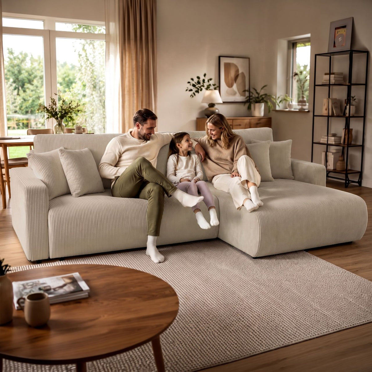 Ecksofa Brescia 4 Sitzer Cord khaki
