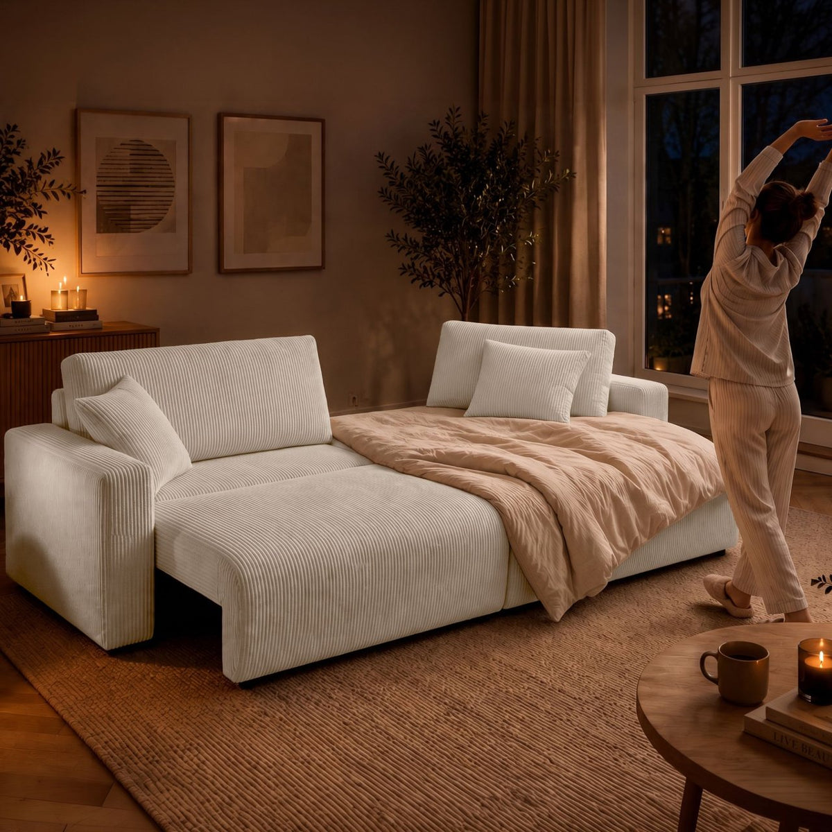 Ecksofa Brescia 4 Sitzer Cord khaki