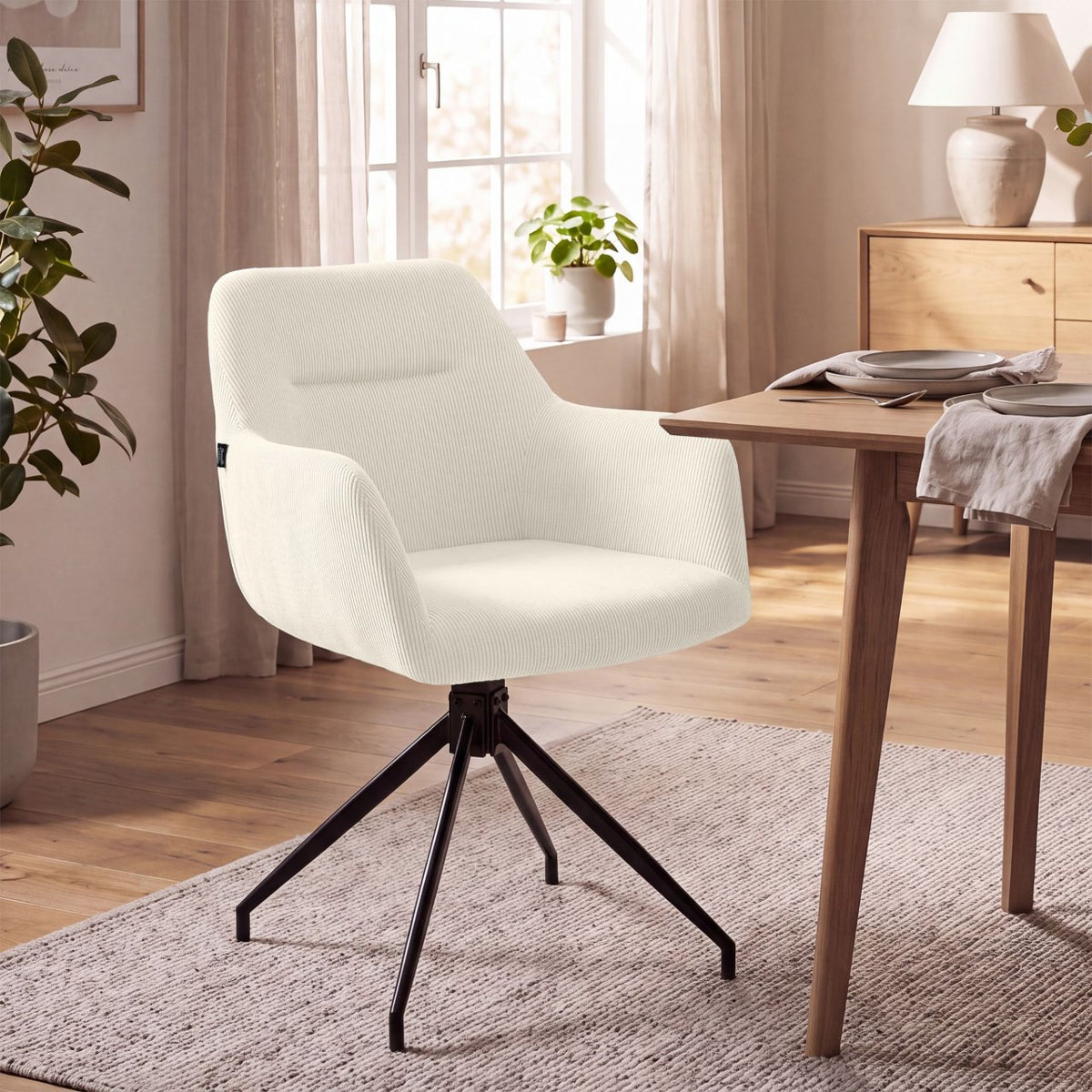 Eetkamerstoel Merlinda Ribstof creme creme
