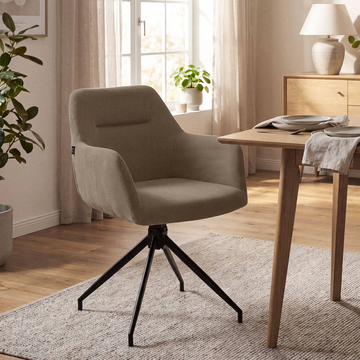 Eetkamerstoel Merlinda Ribstof taupe taupe