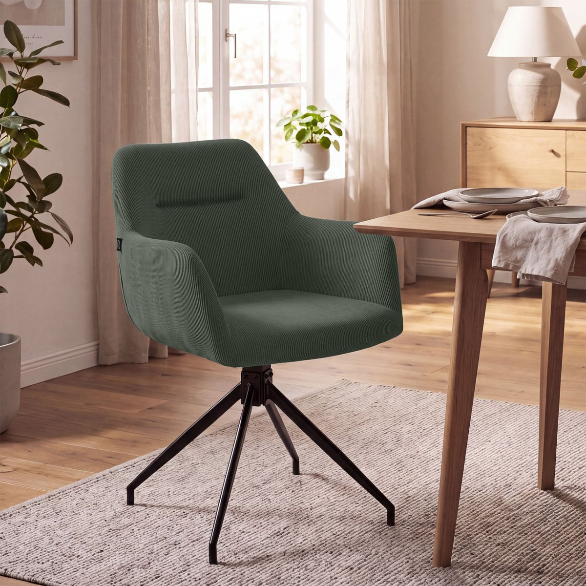 Eetkamerstoel Merlinda Ribstof groen grün