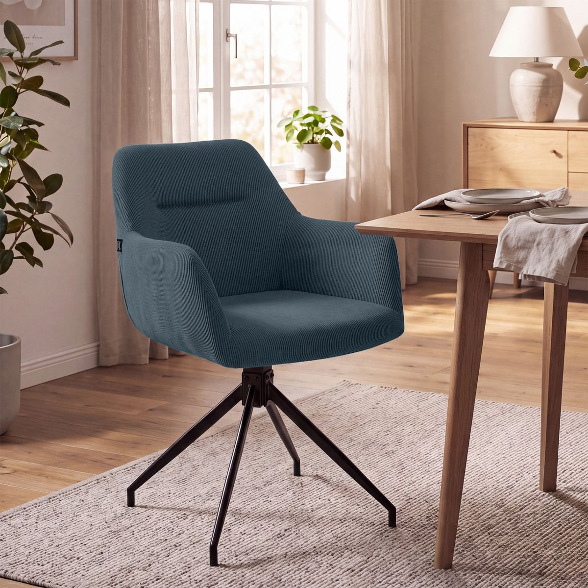 Eetkamerstoel Merlinda Ribstof donkerblauw dunkelblau