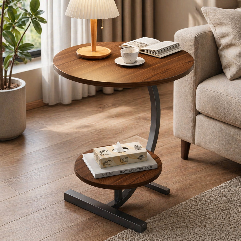 Aashly Nordic Moderne Bijzettafel – Luxe Dubbele Ronde Salontafel voor Woonkamer & Slaapkamer