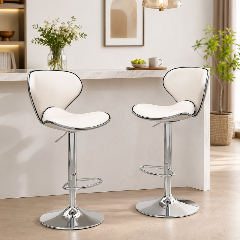 Aashly Barkruk Set van 2 – Verstelbare Kunstleren Barstoelen met Rugleuning & Voetensteun – Moderne Keukenkrukken voor Keukeneiland en Bar