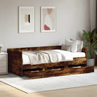 2-in-1 slaapbank met lades in bewerkt hout levering bevat - Gerookt eiken / 90 x 190 cm - Bedden & bedframes