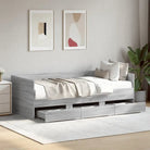 2-in-1 slaapbank met lades in bewerkt hout levering bevat - Grijs sonoma / 75 x 190 cm - Bedden & bedframes