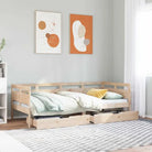 2-in-1 Slaapbank met lades in massief grenenhout met rustieke charme - Naturel / 90 x 200 cm - Bedden & bedframes
