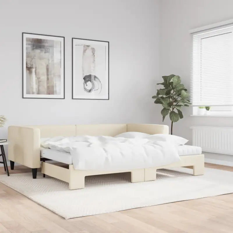 2-in-1 Slaapbank met Onderbed voor Woon- en Slaapkamers - Crème / 100 x 200 cm / met onderschuifbed en matras - Bedden