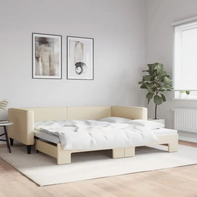 2-in-1 Slaapbank met Onderbed voor Woon- en Slaapkamers - Crème / 100 x 200 cm / met onderschuifbed - Bedden & bedframes