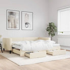 2-in-1 Slaapbank met Onderbed voor Woon- en Slaapkamers - Crème / 90 x 200 cm / met onderschuifbed en lade en matras