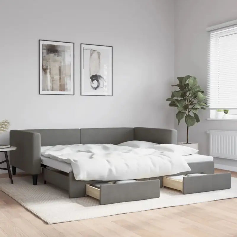 2-in-1 Slaapbank met Onderbed voor Woon- en Slaapkamers - Donkergrijs / 100 x 200 cm / met onderschuifbed en lade