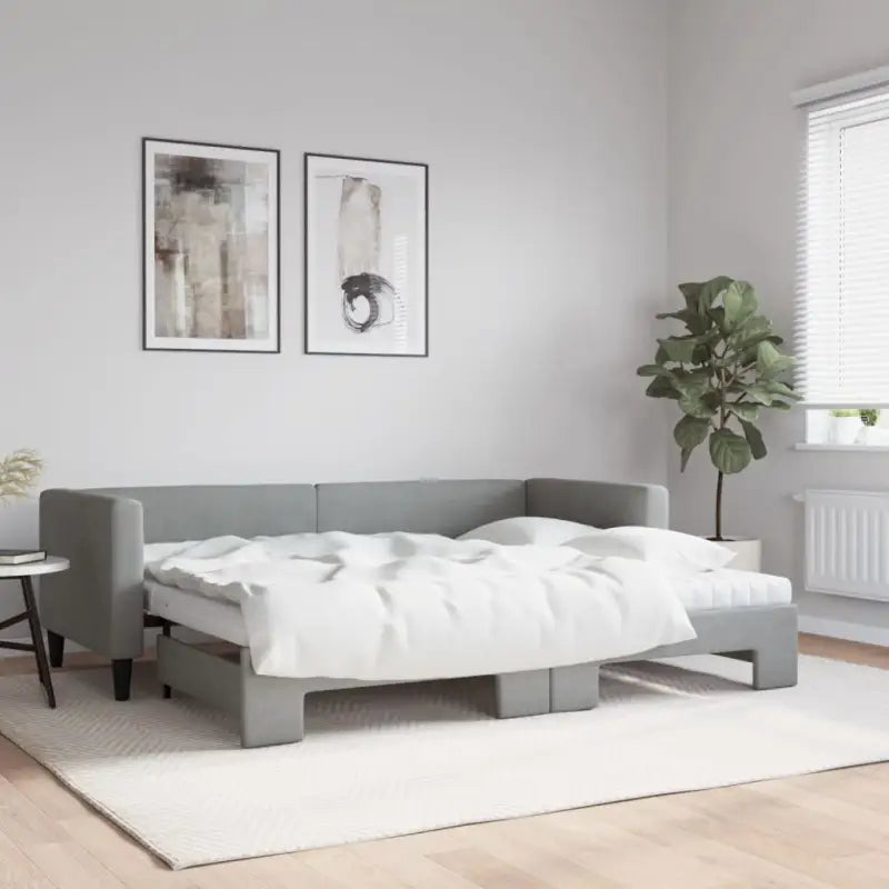 2-in-1 Slaapbank met Onderbed voor Woon- en Slaapkamers - Lichtgrijs / 80 x 200 cm / met onderschuifbed en matras