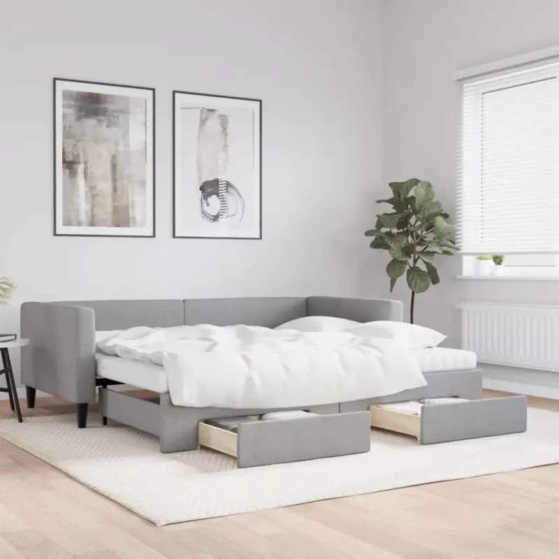 2-in-1 Slaapbank met Onderbed voor Woon- en Slaapkamers - Lichtgrijs / 90 x 200 cm / met onderschuifbed en lade