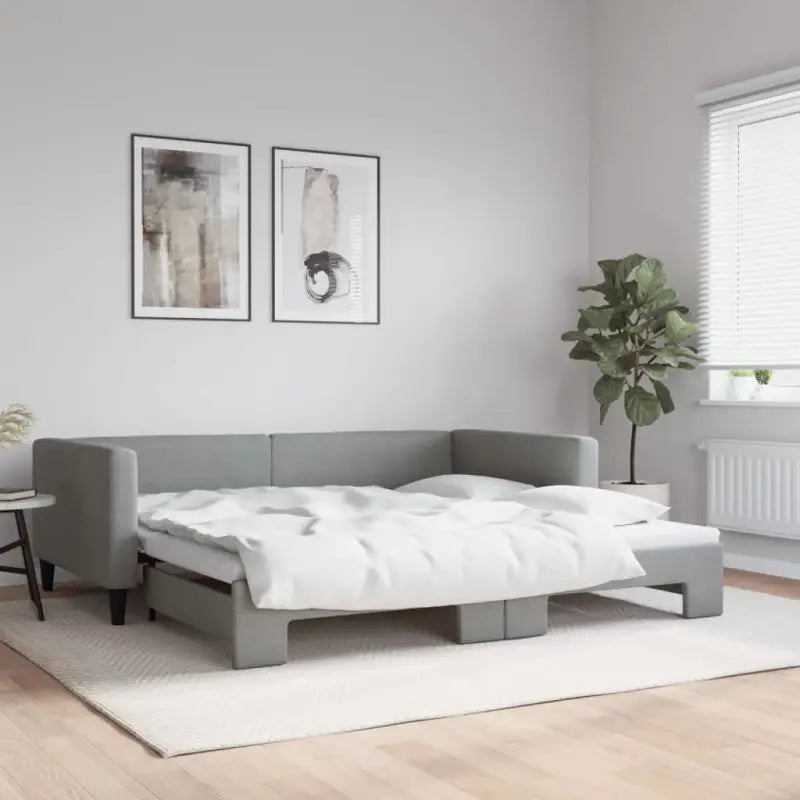 2-in-1 Slaapbank met Onderbed voor Woon- en Slaapkamers - Lichtgrijs / 100 x 200 cm / met onderschuifbed - Bedden &