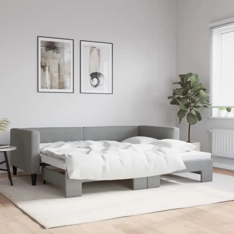 2-in-1 Slaapbank met Onderbed voor Woon- en Slaapkamers - Lichtgrijs / 90 x 190 cm / met onderschuifbed - Bedden &