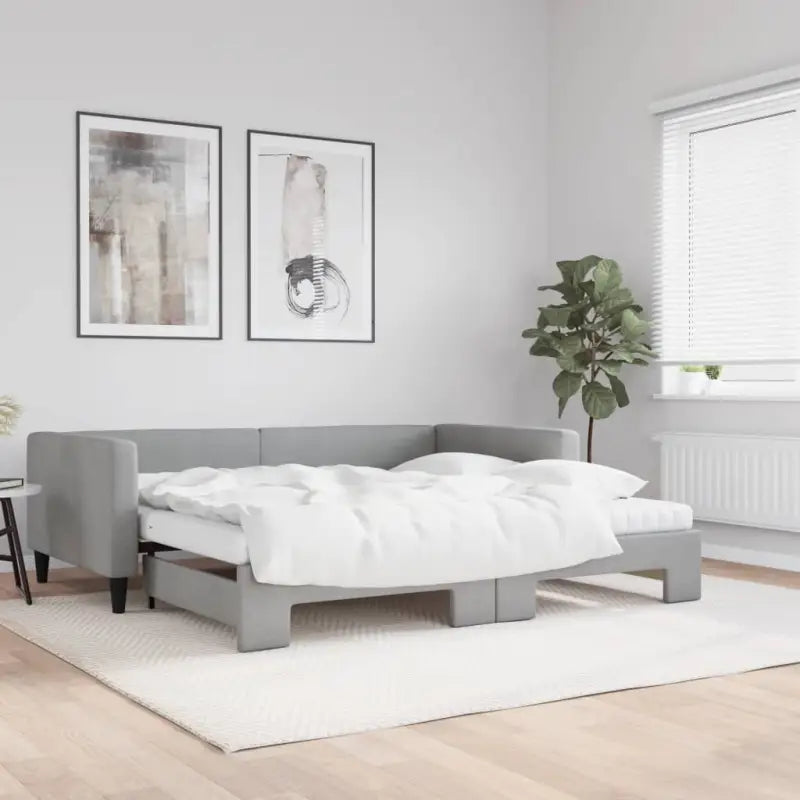2-in-1 Slaapbank met Onderbed voor Woon- en Slaapkamers - Lichtgrijs / 100 x 200 cm / met onderschuifbed en matras