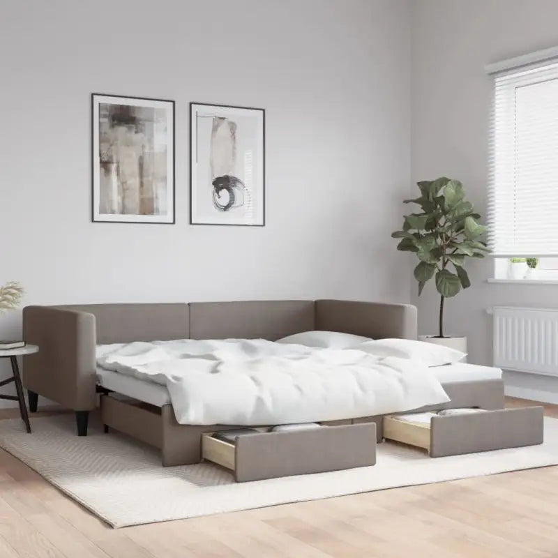 2-in-1 Slaapbank met Onderbed voor Woon- en Slaapkamers - Taupe / 100 x 200 cm / met onderschuifbed en lade - Bedden &