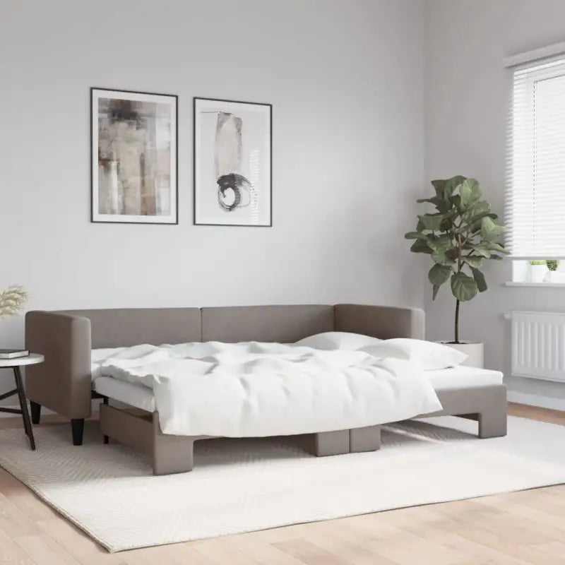 2-in-1 Slaapbank met Onderbed voor Woon- en Slaapkamers - Taupe / 80 x 200 cm / met onderschuifbed - Bedden & bedframes