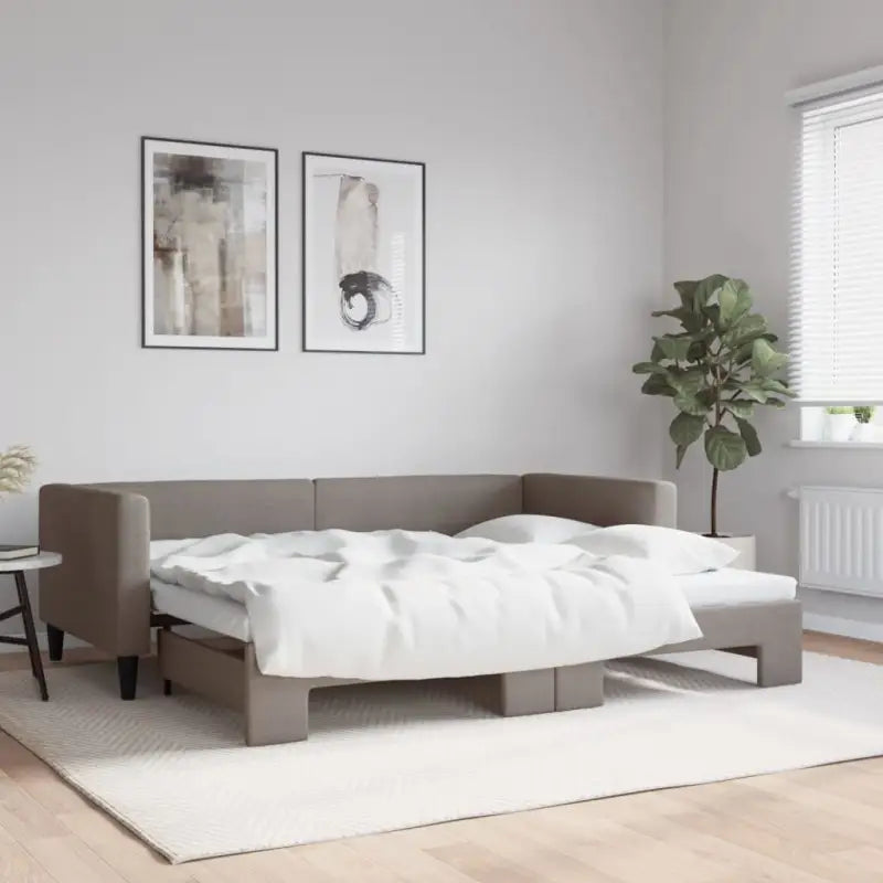 2-in-1 Slaapbank met Onderbed voor Woon- en Slaapkamers - Taupe / 90 x 200 cm / met onderschuifbed - Bedden & bedframes