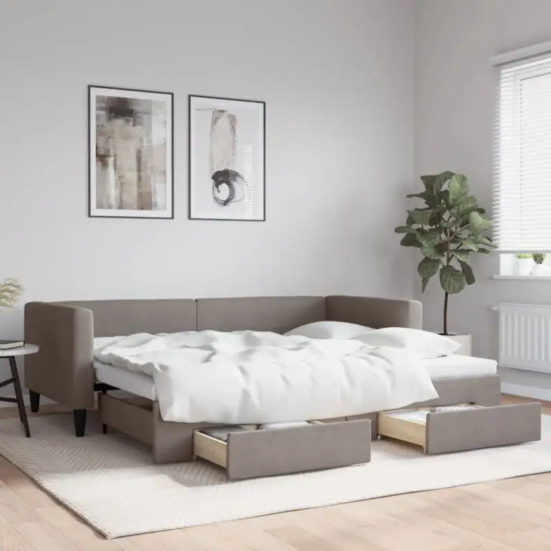 2-in-1 Slaapbank met Onderbed voor Woon- en Slaapkamers - Taupe / 90 x 200 cm / met onderschuifbed en lade - Bedden &