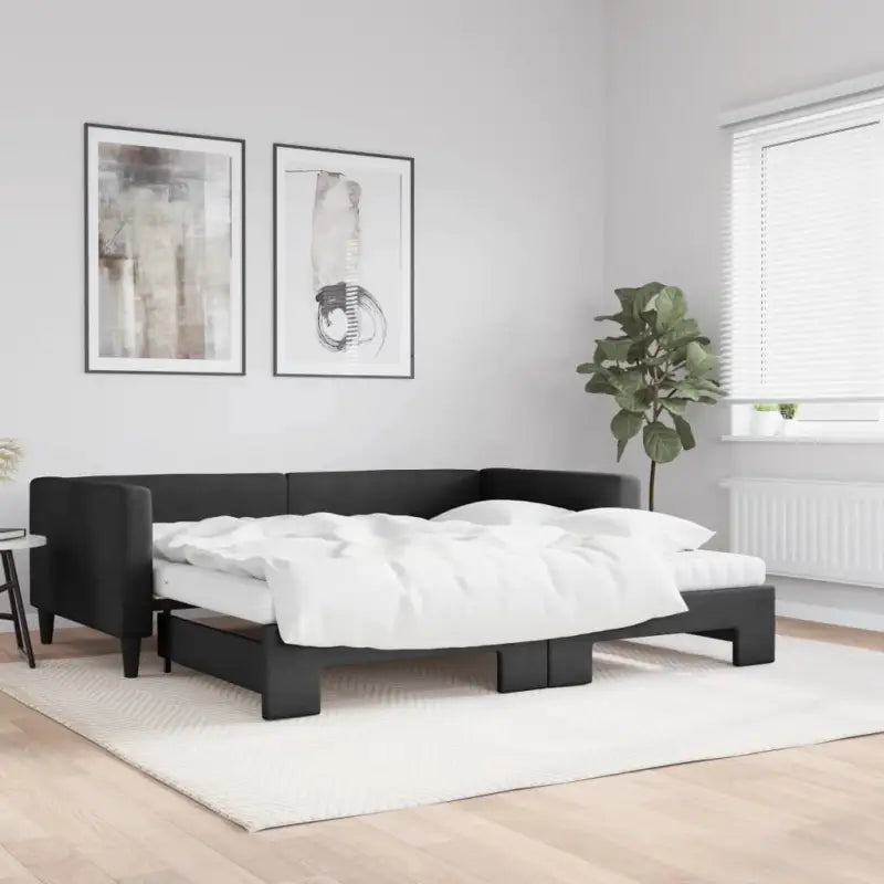 2-in-1 Slaapbank met Onderbed voor Woon- en Slaapkamers - Zwart / 100 x 200 cm / met onderschuifbed en matras - Bedden
